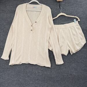 Free People Beach Sweater Shorts Set Womens S Oat Cream Oversized Henley Lounge